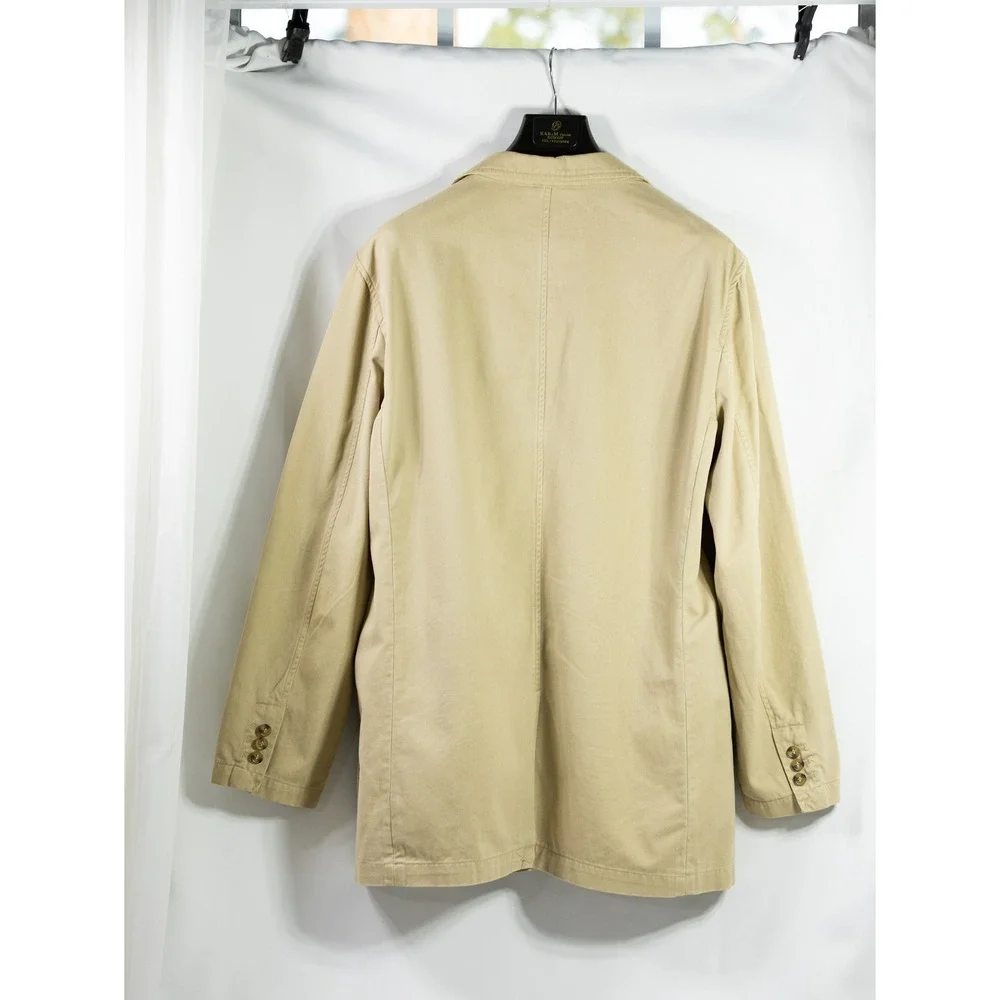 Mens Khaki Cotton Twill 3-Button Field Blazer Jacket Tan Tailored Sport Coat